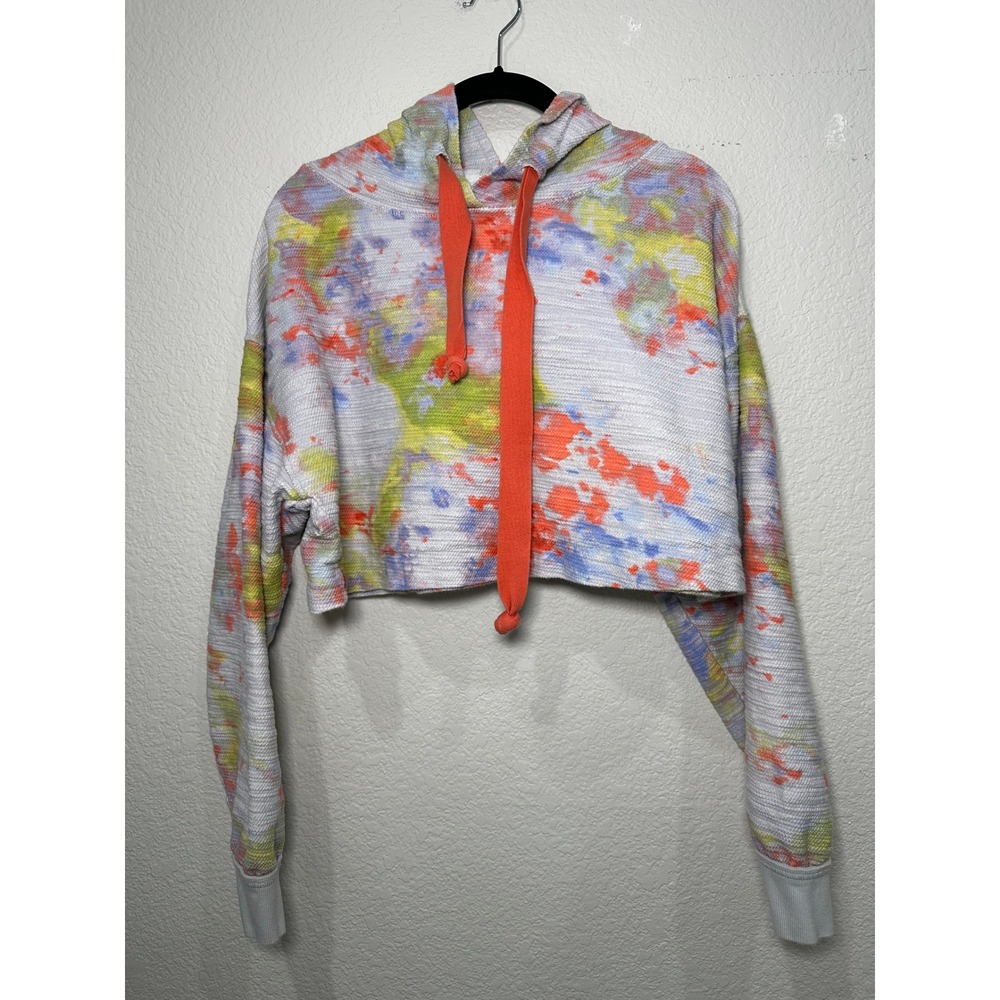 Free People Tie Dye Cropped Hoodie XS Multicolor Cotton Raw Hem Pullover Sweatsh